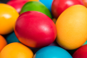Colorful Easter Eggs In Basket Close Up