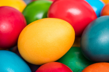 Colorful Easter Eggs In Basket Close Up
