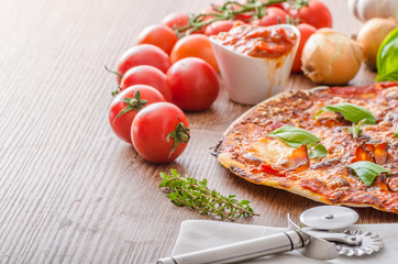 Cheese pizza with chilli and basil