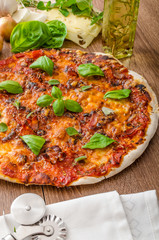 Cheese pizza with chilli and basil