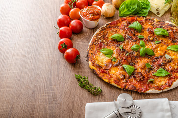 Cheese pizza with chilli and basil