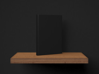 One blank book on a brown shelf. 3d rendering