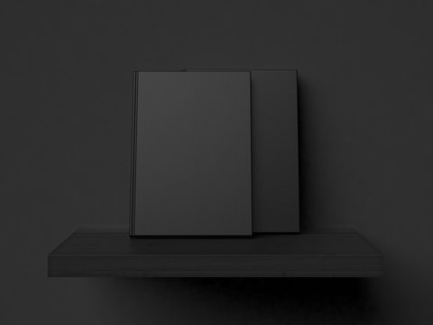 Two Blank Books On A Shelf. 3d Rendering