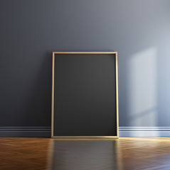 Blank picture frame and sunlight on a wall. 3d rendering