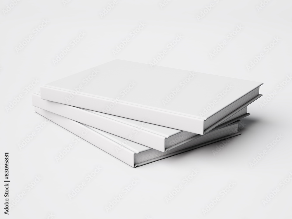 Poster set of three white books. 3d rendering