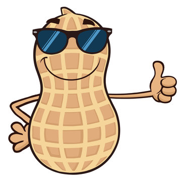 Smiling Peanut Character With Sunglasses Giving A Thumb Up