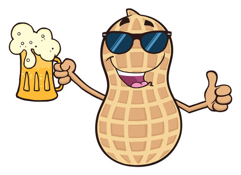 Peanut Holding A Beer With Sunglasses Giving A Thumb Up