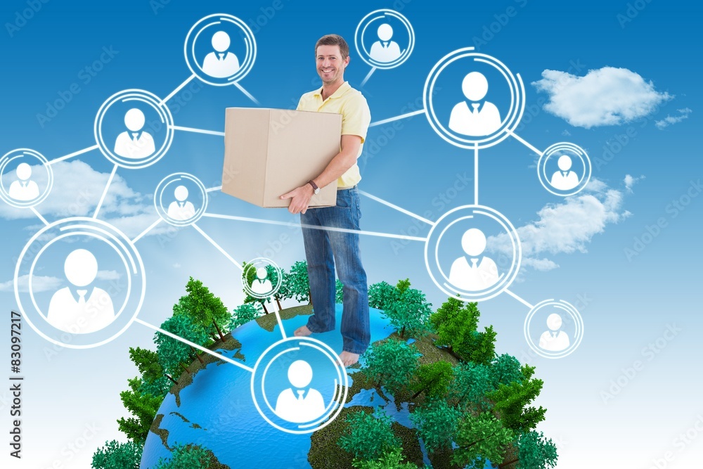 Poster composite image of man holding moving boxes