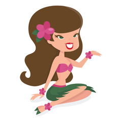 Cartoon Retro Hawaiian Pinup Girl