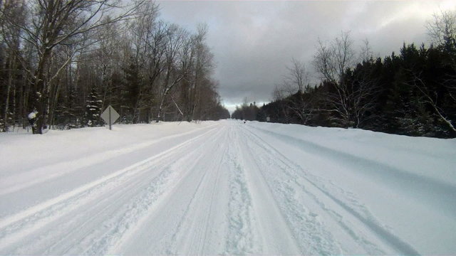 Fresh Snow Rural Two Lane Road Winter Landscape