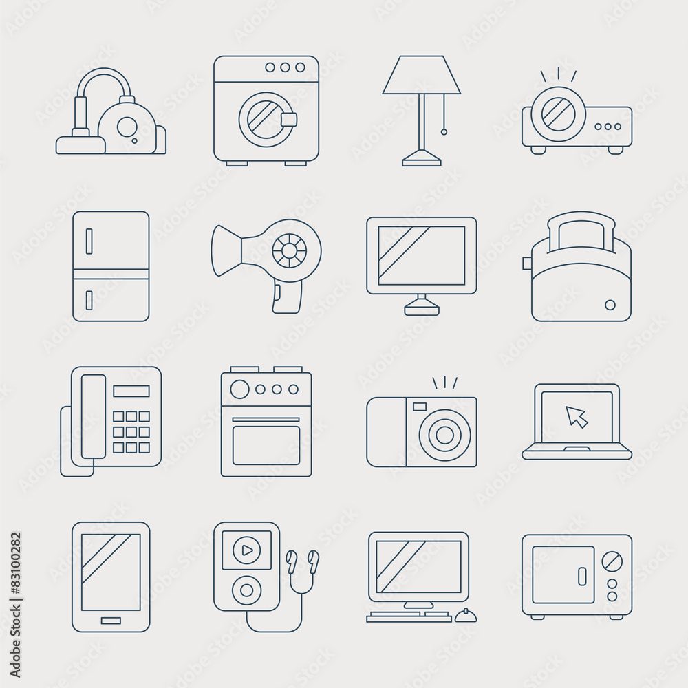 Poster Home appliances line icon set