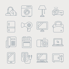 Home appliances line icon set