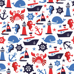 Obraz na płótnie Canvas Nautical Fun Seamless Pattern Background