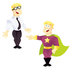 Cartoon Retro Regular Guy and His Superhero Alter Ego