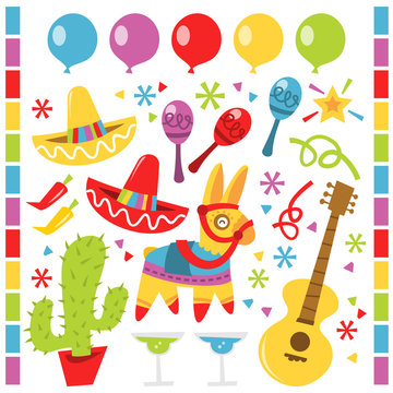 Retro Mexican fiesta party design elements