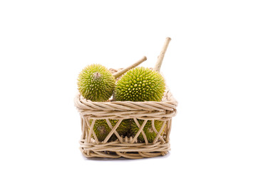 Fototapeta na wymiar group of Durian on basket, isolated on white background