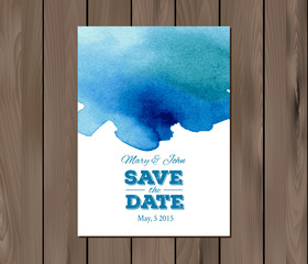 Vector wedding invitation with watercolor stain and typographic 