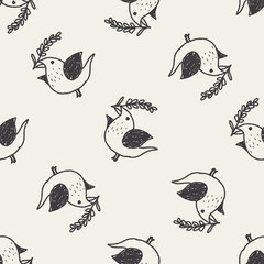 Christmas bird doodle seamless pattern background