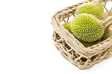 Fototapeta na wymiar group of Durian on basket, isolated on white background