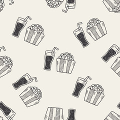 popcorn and drink doodle seamless pattern background