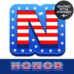 Vector set of american flag alphabet. Letter N