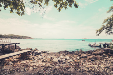 Beach and blue sea vintage