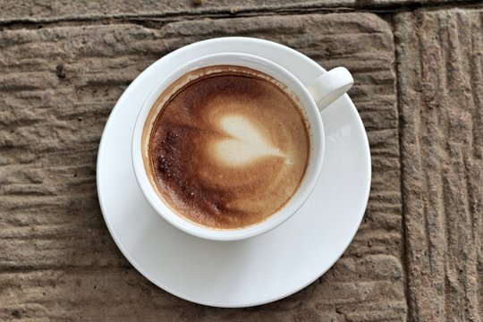 Hot latte coffee in glass