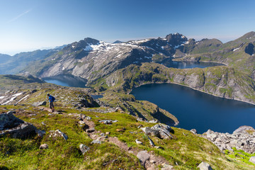 Naklejka na ściany i meble Green picturesque landscape of Norway