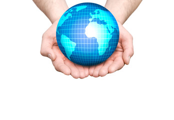 planet on a hand the isolated