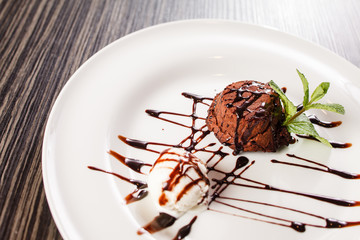 chocolate dessert with ice cream