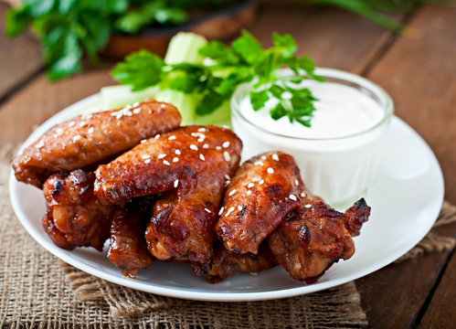 Baked chicken wings with teriyaki sauce