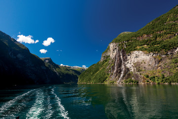 Travelling along Geiranger Fjord in Norway