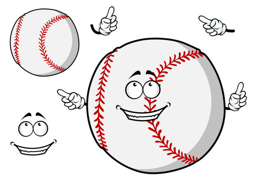 Happy cartoon baseball ball pointing its fingers