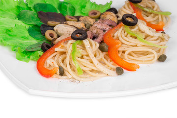 Tasty italian pasta with seafood close up.