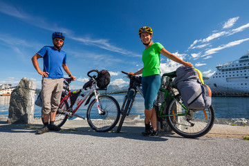 Biking in Norway against picturesque landscape