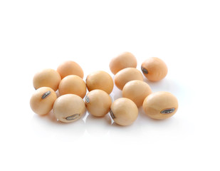 Closeup of soy beans on white background
