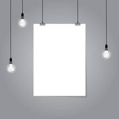 Blank white page hanging against grey background vector template
