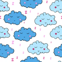 Tuinposter Seamless pattern with cartoon sleeping clouds © Zinako