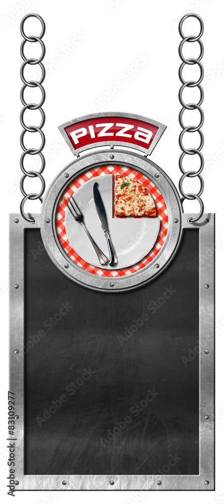 Aufkleber pizza menu - empty blackboard with chain