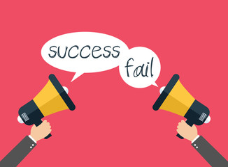 Businessman hand holding a megaphone, success, vector