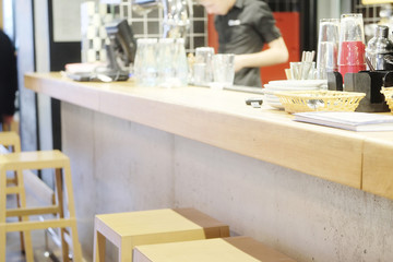 Bar counter with chairs in restaurant