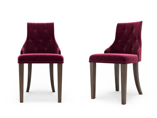 classic velvet chair over white background