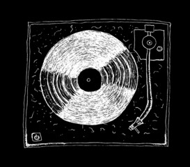 Record player, grunge drawing isolated on black - 83112866