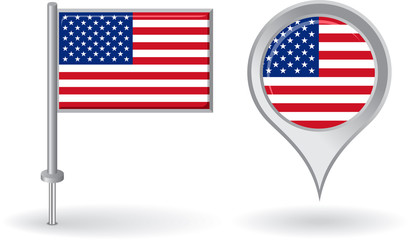 American pin icon and map pointer flag. Vector