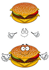 Delicious tasty sesame cheeseburger character