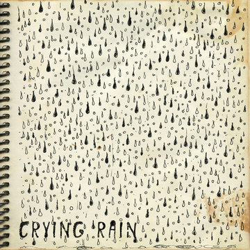 Crying rain, pen and ink drawing, vintage art notebook