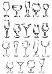 Doodle glassware and dishware sketches set