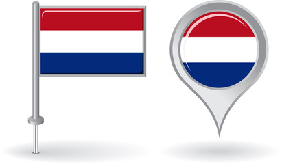 Dutch pin icon and map pointer flag. Vector