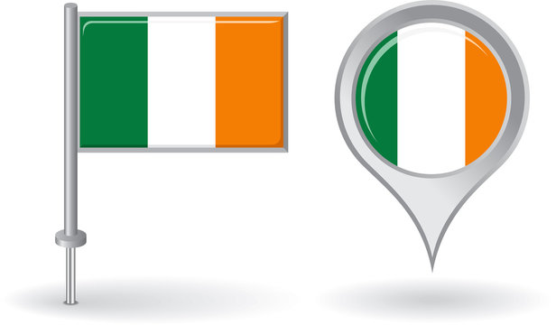 Irish Pin Icon And Map Pointer Flag. Vector