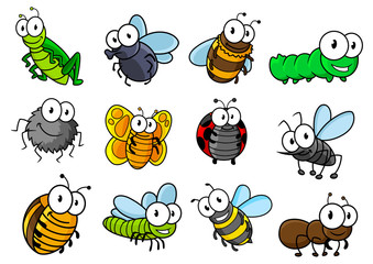 Colorful set of cartoon insects characters